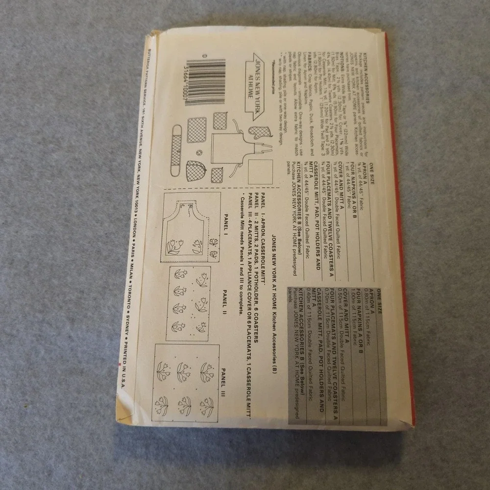 Butterick‎ 4147 Kitchen Craft Pattern Aprons Mitts Covers Placemats Uncut